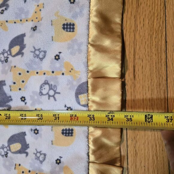 Minky Couture Elephant Monkey Giraffe Satin Trim Baby Blanket Gray Gold Soft - Picture 6 of 9